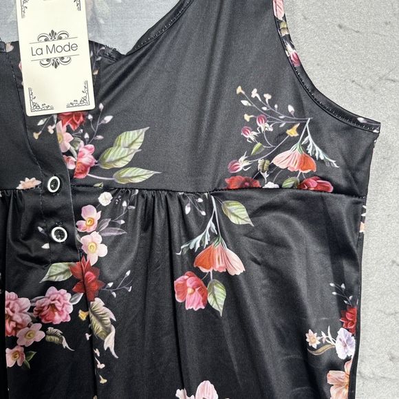 La Mode Black Floral Sleeveless Top Size Small - Picture 6 of 14